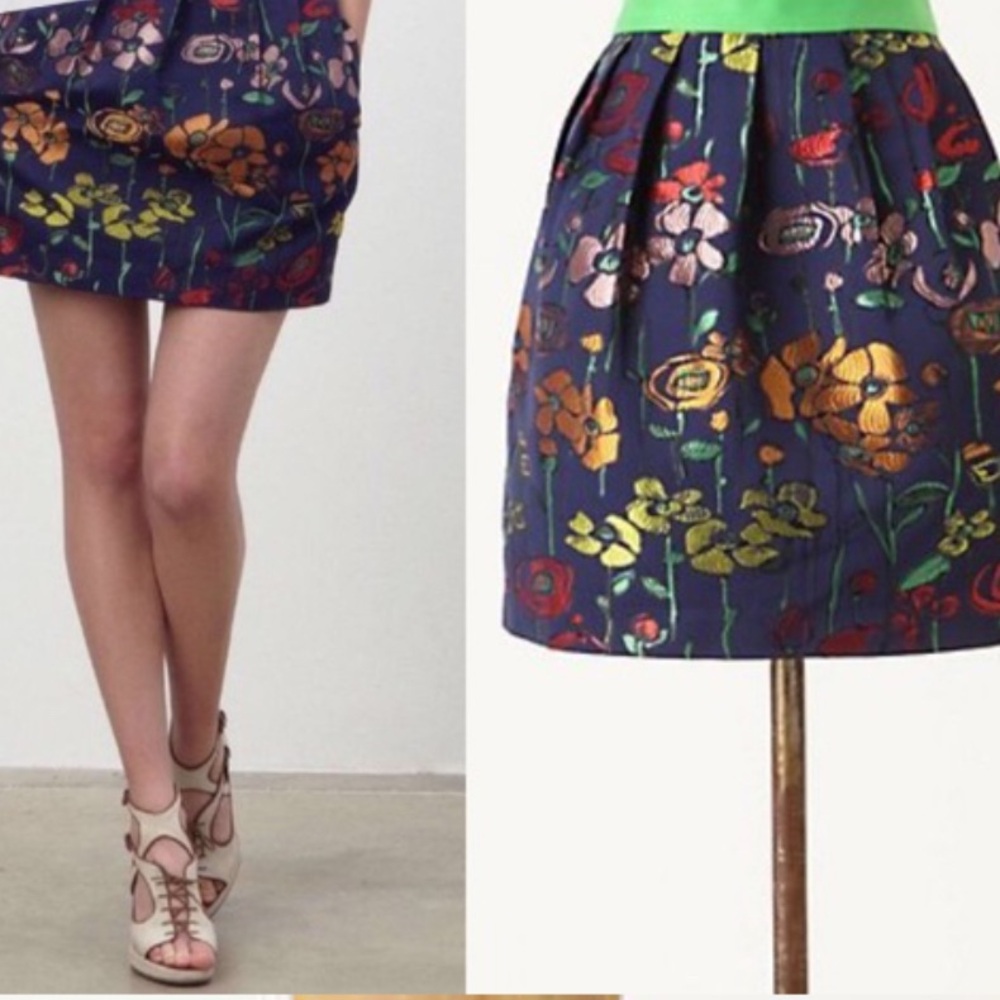 Floral Patterned Skirt with Green Waistband